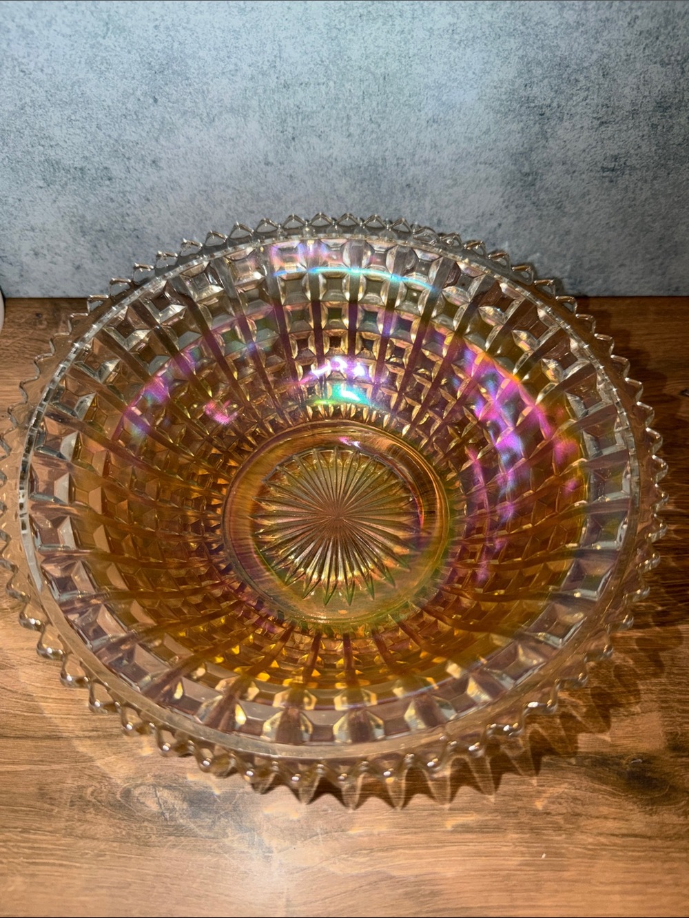 Iridescent Carnival Glass Decorative Bowl - Gold